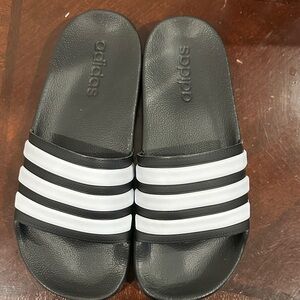 Adidas Black and White Striped Slides size 6